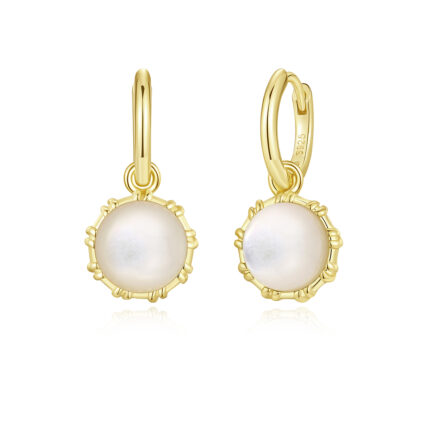 Mother-of-Pearl Hoop Earrings for Women - Gold Floral Accent Drop Earrings | Classic & Timeless