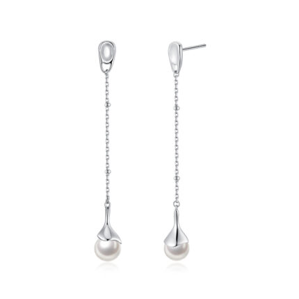 Handcrafted S925 Silver Earrings - Delicate Pearl Drops with Sparkling Beaded Chain