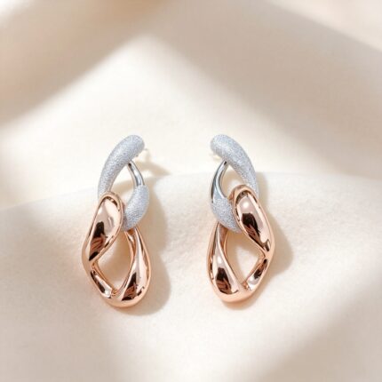 Two Tone Interlocking Drop Earrings