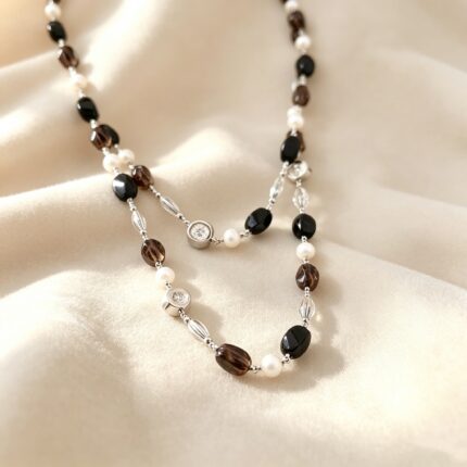 Mixed Gemstone Pearl Beaded Necklace