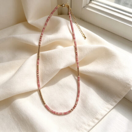 Pink Rhodonite Tube Bead Choker