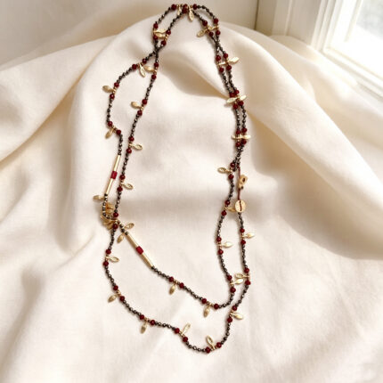 Garnet Leaf Charm Layered Necklace