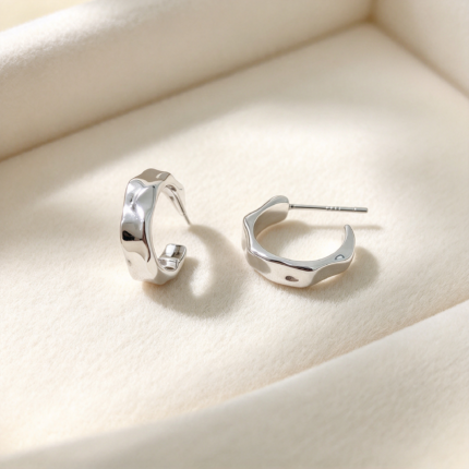 Organic Curve Silver Huggie Hoop Earrings